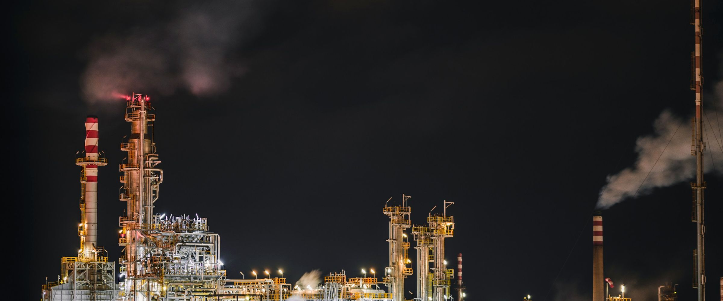 Refinery and petroleum processing plant illuminated at night