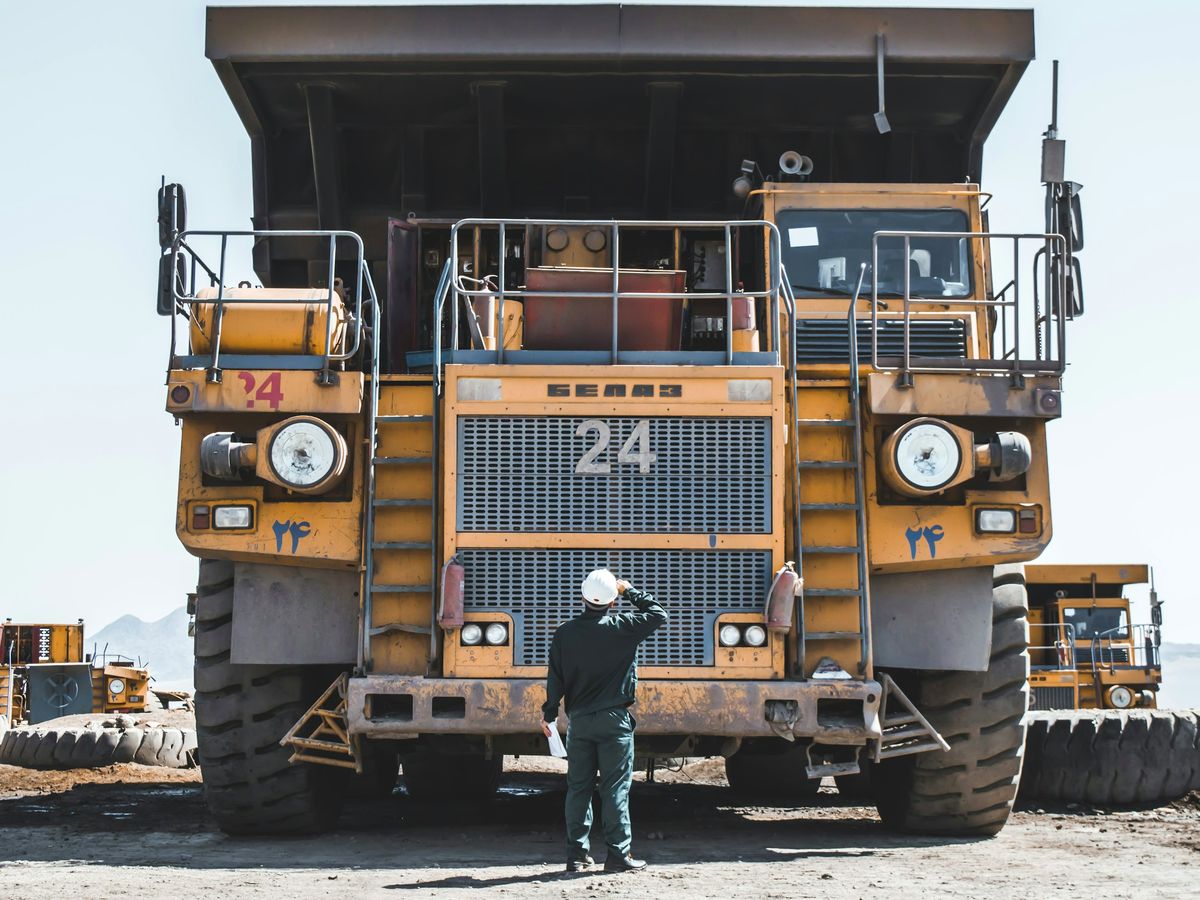 A large mining haul truck on an open-pit mine site